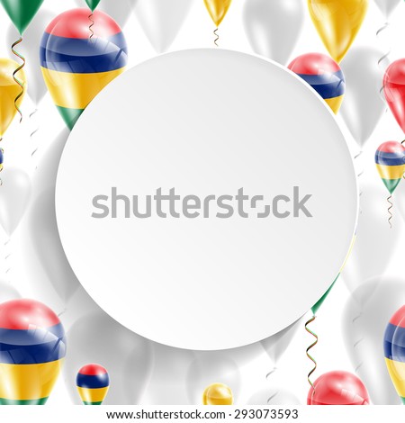 Vector air balloons festive pattern with Flag of Mauritius. Celebration and gifts. Paper circle on white background. Independence Day.