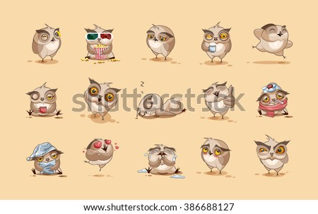 Set Vector Stock Illustrations isolated Emoji character cartoon owl stickers emoticons with different emotions for site, infographics, video, animation, websites, e-mails, newsletters, reports, comics