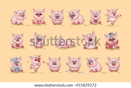 Set Vector Stock Illustrations isolated Emoji character cartoon Pig stickers emoticons with different emotions for site, infographics, video, animation, websites, e-mails, newsletters, reports, comics