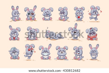 Set Vector Stock Illustrations isolated Emoji character cartoon Gray leveret stickers emoticons different emotions for site, info graphic, video, animation, websites, e-mail, newsletter, report, comic