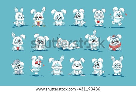 Set Vector Stock Illustrations isolated Emoji character cartoon White leveret stickers emoticons with different emotions, site, info graphic, video, animation, website, mail, newsletter, report, comic