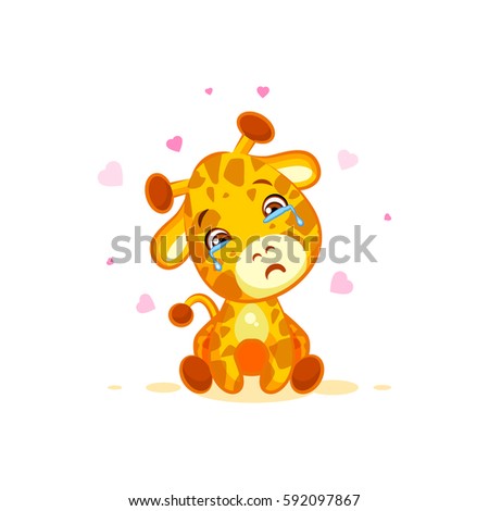 Vector Stock Illustration isolated Emoji crying tears character cartoon Giraffe miss you sad frustrated sticker emoticon for site, info graphics, video, animation, websites, e-mail, newsletter, report