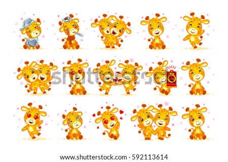 Set Vector Stock isolated Emoji have date let's go out marry me hello hi waving in love sleepy you are cute dance miss sick hugs be mine drink party friend character cartoon giraffe stickers emoticon