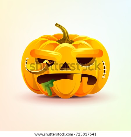 Stock vector illustration horrible cartoon Jack-o-lantern, terrible facial expression autumn pumpkin with evil emotion, emoji, sticker for celebrating Day of all Saints, Happy Halloween in flat style Foto stock © 