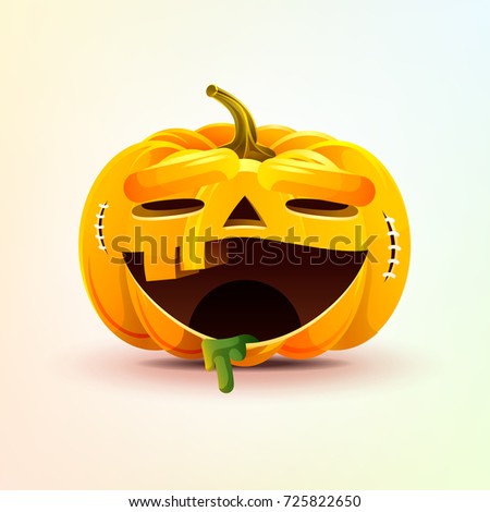 Stock vector illustration horrible cartoon Jack-o-lantern, terrible facial expression smiley pumpkin with laughing emotion, emoji sticker for celebrating Day all Saints, Happy Halloween in flat style Foto stock © 