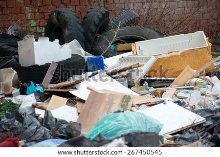 Pile of domestic garbage in landfill