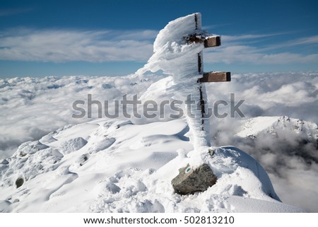 Mount Krivan peak in winter in High Tatras, Vysoke Tatry, Slovakia Stok fotoğraf © 