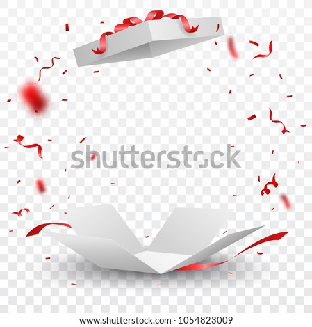 Open box with red confetti , isolated on transparent background
