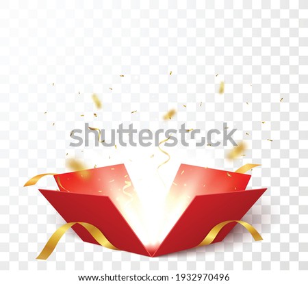 Open box with gold confetti , isolated on transparent background