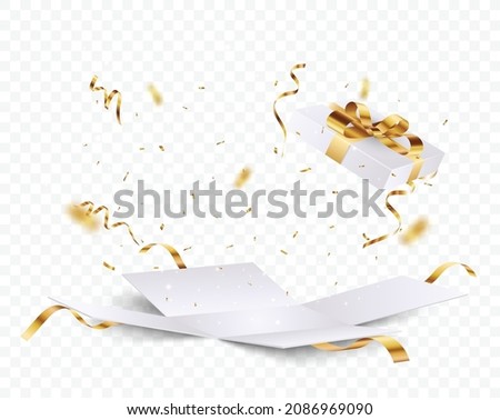 Open box with Gold confetti , isolated on transparent background