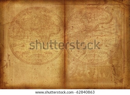 31 Aged pages with world map from the nineteenth century