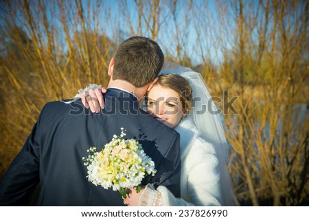 autumn wedding. bride and groom in the park. autumn nature
