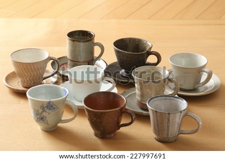 Many types of pottery of Japan