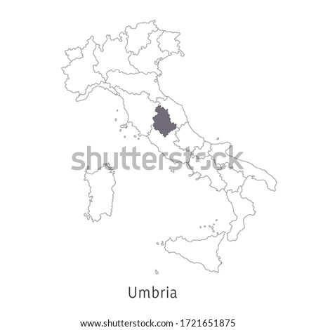 Vector illustration: map of Italy. Silhouette and contour of Italy. Umbria Region