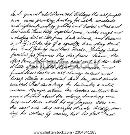 Vector: Handwritten text in pen and black ink. Excerpt from the story of O. Henry
