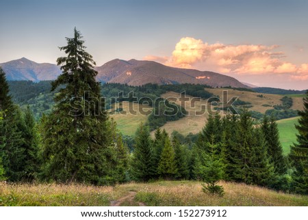 nature landscape with woods and mountains, view towards west tatra mountains (ostra, babky)