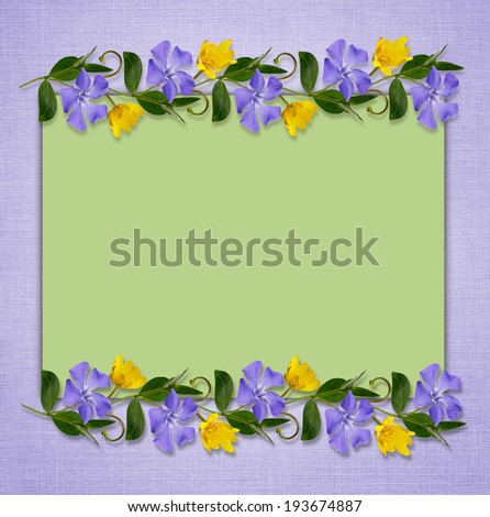 Ornamental line with wild flowers on green and blue background