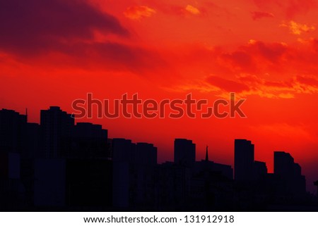 building under the setting sun in a city, china