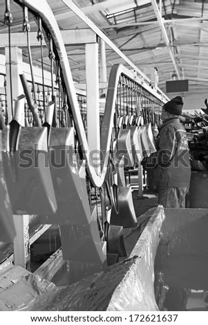 TANGSHAN - DECEMBER 20: Steel shovel production line, in a manufacturing enterprise, on December 20, 2013, tangshan city, hebei province, China.