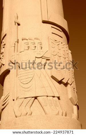 ancient Chinese character granite sculpture, closeup of photo