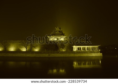 BEIJING - DECEMBER 22: The Northwest turrets of the Forbidden City at night, on december 22, 2013, beijing, china.