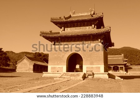 ancient Chinese traditional style of buildings landscape, in the Eastern Tombs of the Qing Dynasty, on december 15, 2013, ZunHua, hebei province, China.