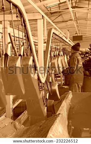 TANGSHAN - DECEMBER 20: Steel shovel production line, in a manufacturing enterprise, on December 20, 2013, tangshan city, hebei province, China.