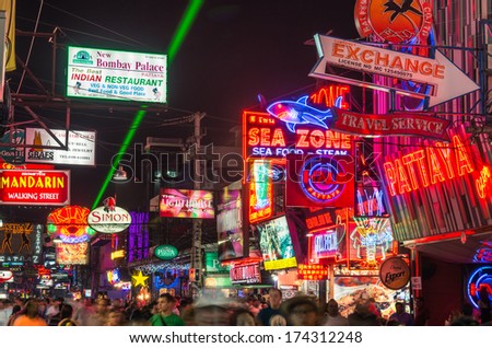 PATTAYA THAILAND JANUARY 19 2014 multicolored neon signs in