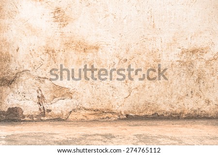 Empty wall with floor edge - Dramatic background scene with cracked stonewall for prison building - Enhanced contrast crispy filtered editing