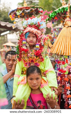 CHIANGMAI,THAILAND-MARCH 3 :Poi Sang Long festival, a ceremony where boys become novice monk, during in parade around Huay Mak Leim village on March 3,2015 in Fang district,Chiangmai,Thailand