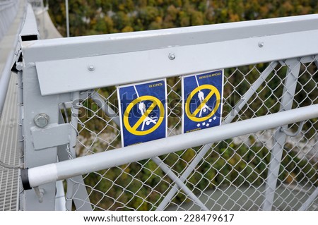 Skypark, Sochi, Russia - 31 OCTOBER:tablets do not smoke and do not litter on the world\'s longest suspension footbridge 439 m length and 207 m height on OCTOBER 31, 2014, Sochi, Russia