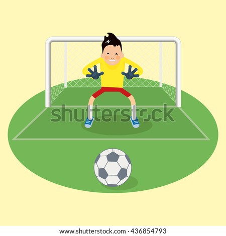 Cute goalkeeper- vector illustration of a goalkeeper prepares to take a penalty