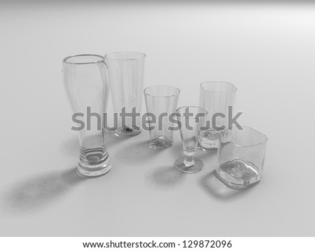 Set of transparent glasses goblets, cocktail glasses collection