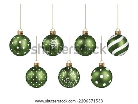 Realistic Green Christmas Ball Vector Illustration Set Isolated On A White Background.