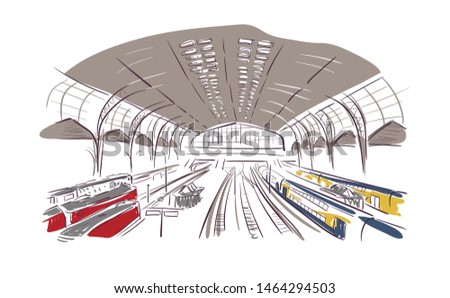 Hamburg railway Germany Europe vector sketch city illustration line art