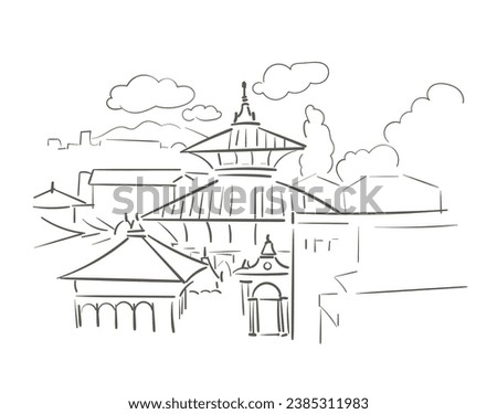 Pashupatinath Temple Shiva Kathmandu Nepal India religion institution vector sketch city illustration line art sketch simple