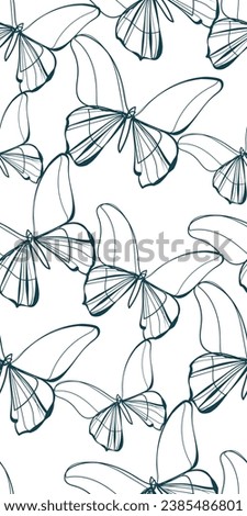 butterfly nature artistic seamless ink vector one line pattern hand drawn 