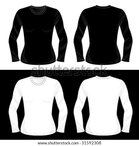 Silkscreen Series. Black And White Realistic Ladies' Blank Long Sleeve ...