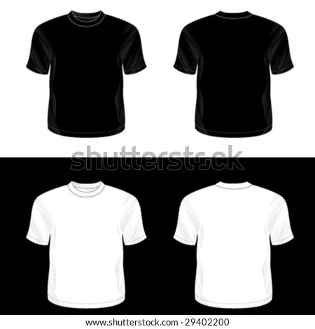 Silkscreen series. Black and white realistic blank t-shirt templates. See also V-neck, men's tank top and sleeveless shirt illustrations.
