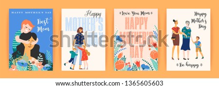 Happy Mothers Day. Vector templates with women and children. Design element for card, poster, banner, and other use.