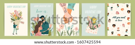 Romantic set of illustrations with man and woman. Love, love story, relationship. Vector design concept for Valentines Day and other users.