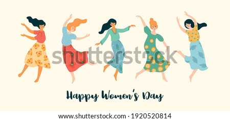 Vector illustration of cute dancing women. International Women s Day concept for card, poster, banner and other users