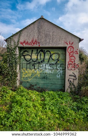 Similar – Image, Stock Photo Graffiti sprayed garage door of a prefabricated garage