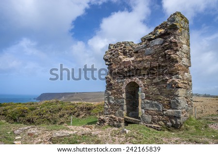 old tim mine ruin near chapel porth cornwall england uk