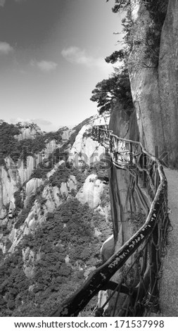 Chinese Mount Sanqingshan in black and white background