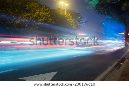 Speed motion on road at night