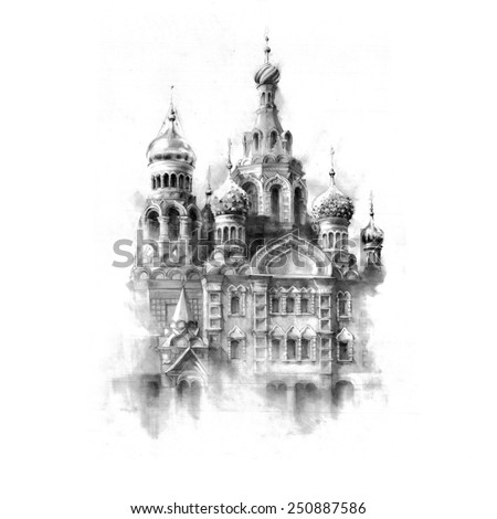 Hand graphics - Church of the Savior on Spilled Blood (Cathedral of the Resurrection of Christ) in Saint Petersburg, Russia