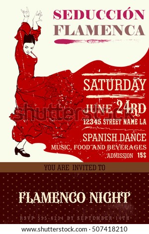 Vintage vector illustration - Invitation to flamenco night