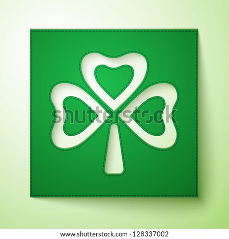 White and green paper cutout clover, Saint Patrick's Day greeting card.EPS10.