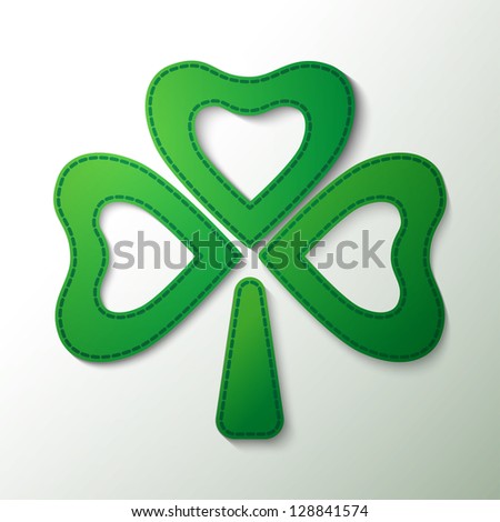 White and green paper cutout clover, Saint Patrick's Day greeting card.EPS10.